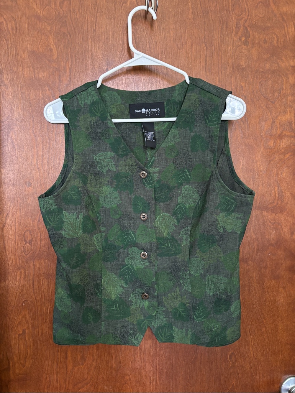 Vintage Sag Harbor Green Leaf-Print Women’s Vest